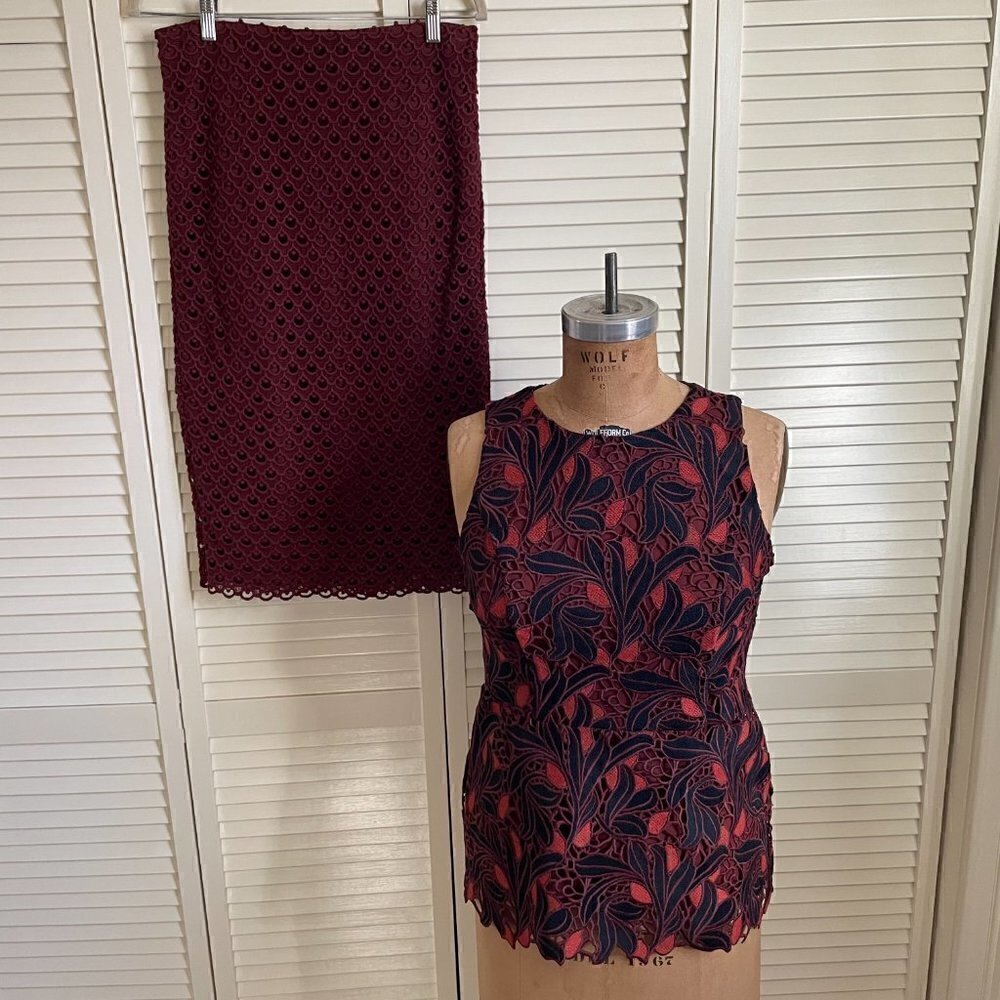 Ann Taylor Burgundy and Navy Skirt Set